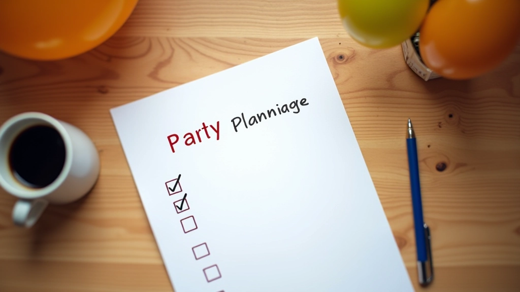 Checklist with party planning items and balloon arch considerations written out